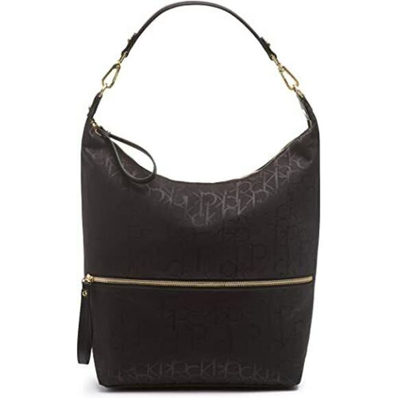 CALVIN KLEIN ELAINE SIGNATURE JACQUARD HOBO, BLACK, NWT, $148 - Picture 1 of 4